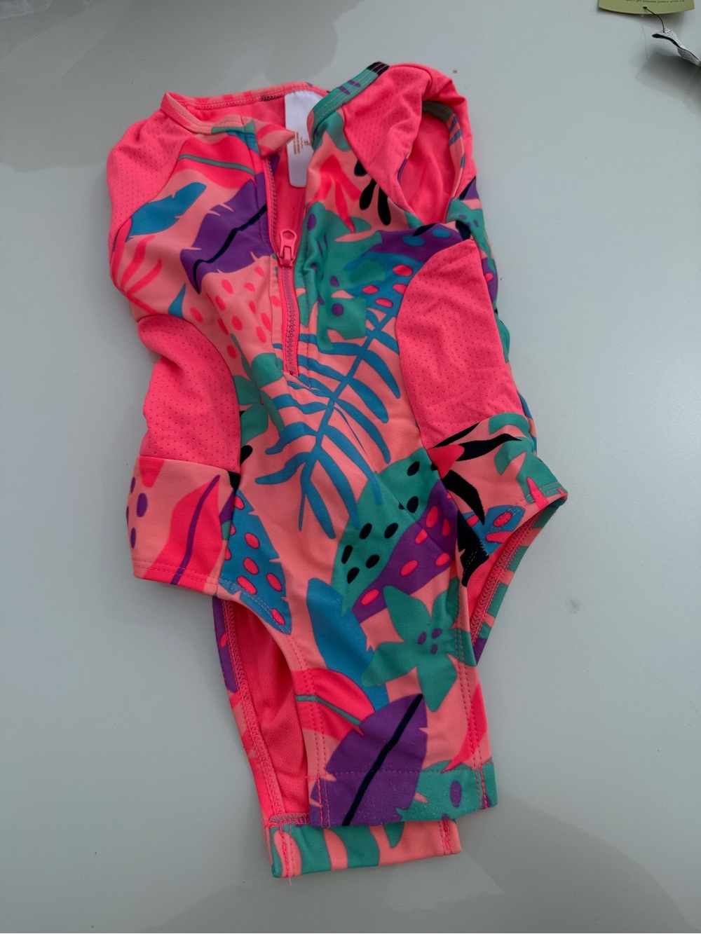 Cat & Jack Neon Pink Tropical Leaf Zip-Front One-Piece Swimsuit